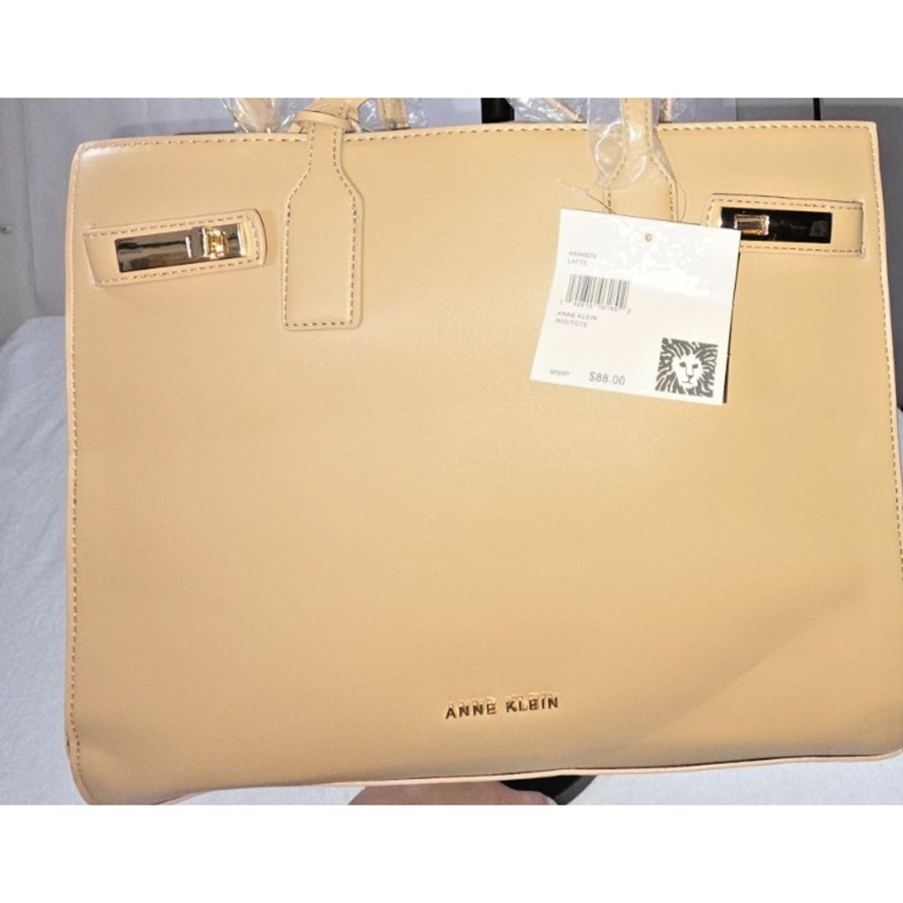 Anne Klein Rio Tote Handbag Latte Beige Faux Leather Shoulder Bag NWT